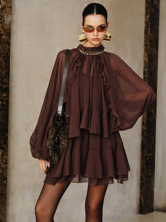 Tiered Ruffle Chiffon Mini Dress Set with Liner COMMENSE