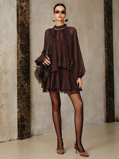 Tiered Ruffle Chiffon Mini Dress Set with Liner COMMENSE