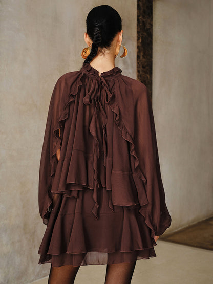 Tiered Ruffle Chiffon Mini Dress Set with Liner COMMENSE