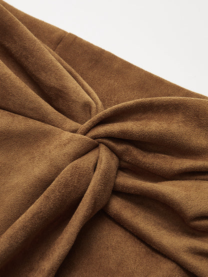 Süet Bükümlü Mini Etek Quvarse