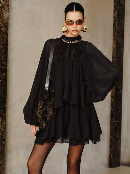 Tiered Ruffle Chiffon Mini Dress Set with Liner COMMENSE