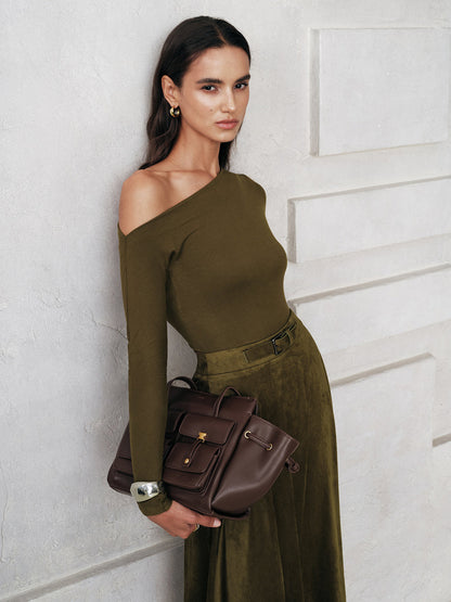 One-Shoulder Long Sleeve Blouse COMMENSE