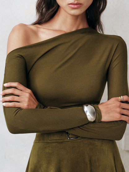 One-Shoulder Long Sleeve Blouse COMMENSE