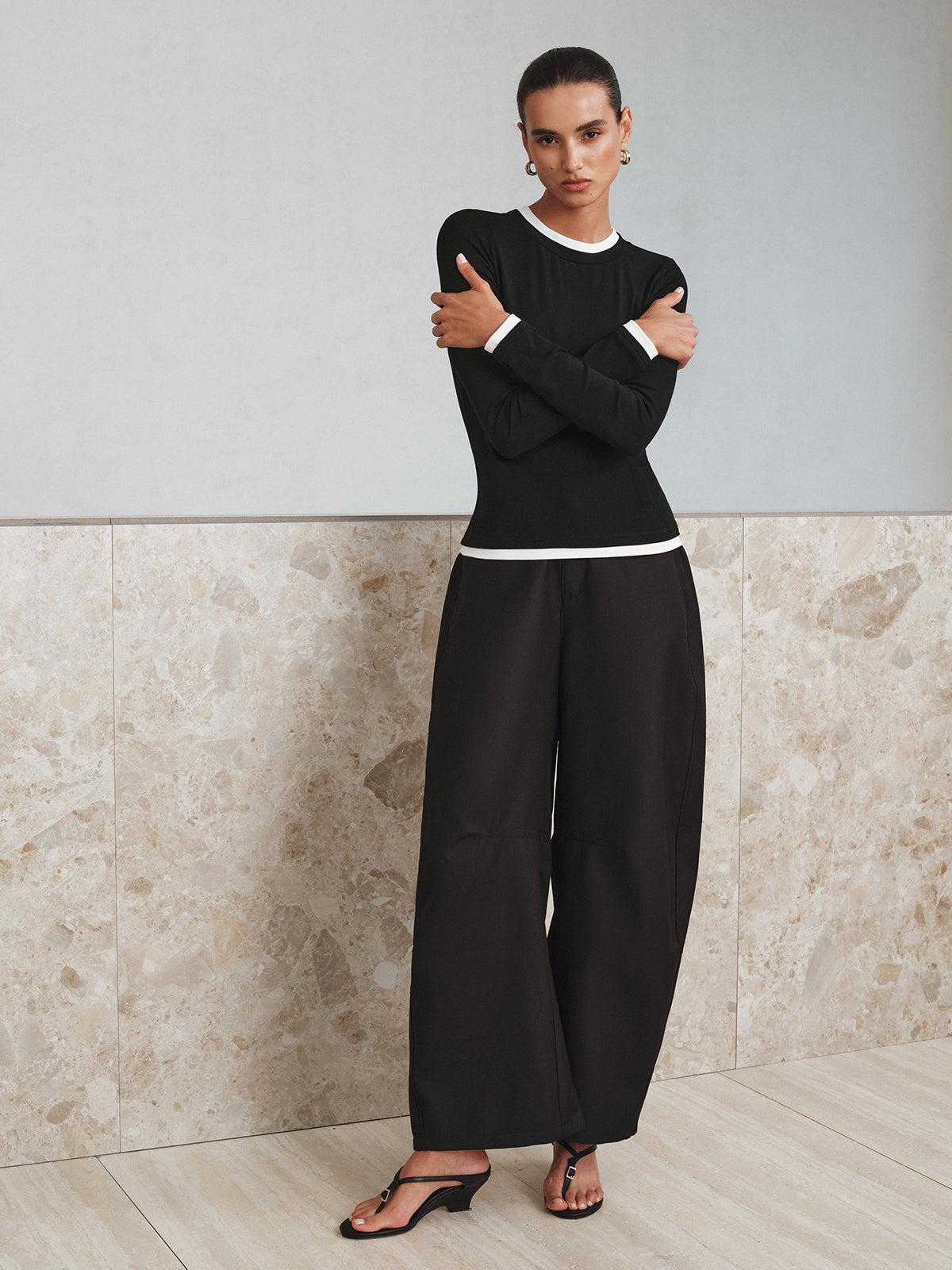 Kontrast Dikiş Uzun Kollu T-shirt THESVELTECHIC