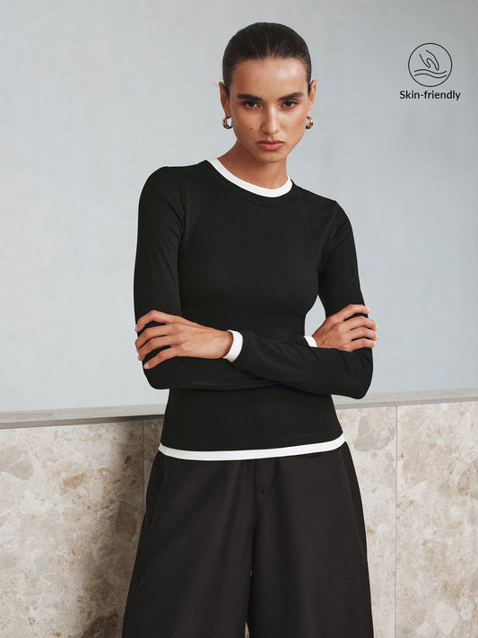 Kontrast Dikiş Uzun Kollu T-shirt THESVELTECHIC