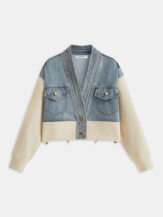V Yaka Panel Detaylı Jean Hırka THESVELTECHIC