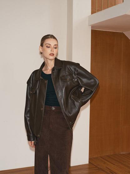 Şık Kadınlar ve Erkekler Lapele PU Deri Ceket - Trendy Bir Görünüm İçin Mükemmel THESVELTECHIC
