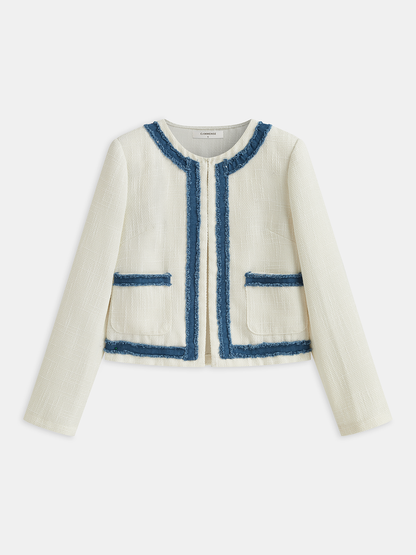 Yuvarlak Yaka Tronç ile Güzel Kontrastlı Blazer THESVELTECHIC
