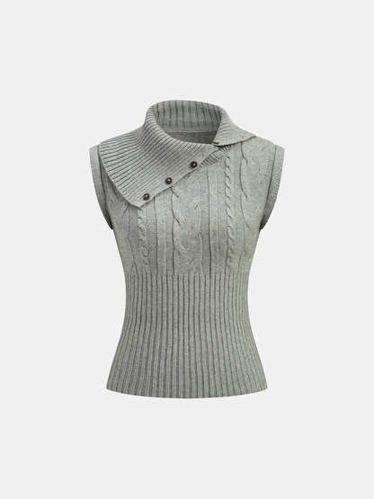 Large Lapel Cable Knit Sleeveless Sweater Vest COMMENSE