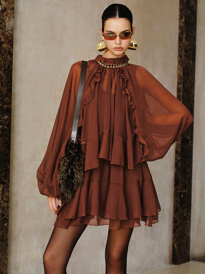 Tiered Ruffle Chiffon Mini Dress Set with Liner COMMENSE