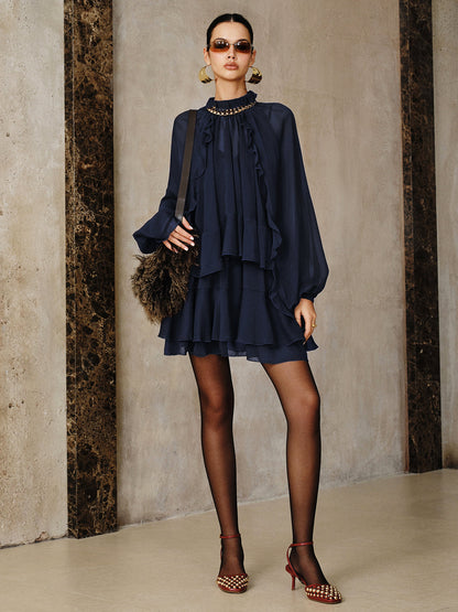 Tiered Ruffle Chiffon Mini Dress Set with Liner COMMENSE