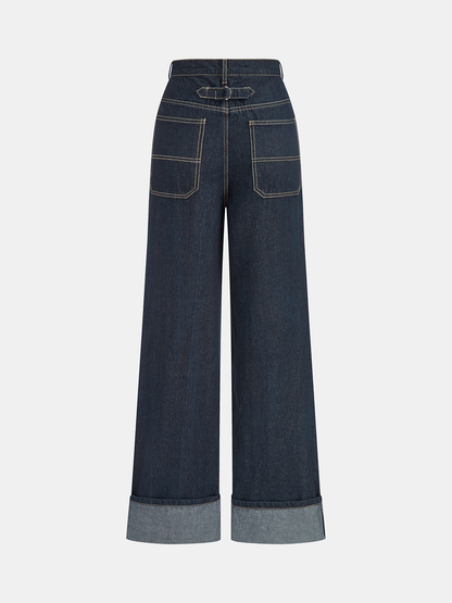 Yüksek Bel Paça Katlamalı Bol Paça Kot Pantolon THESVELTECHIC