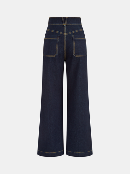 Yüksek Bel Çift Düğmeli Düz Paça Kot Pantolon THESVELTECHIC