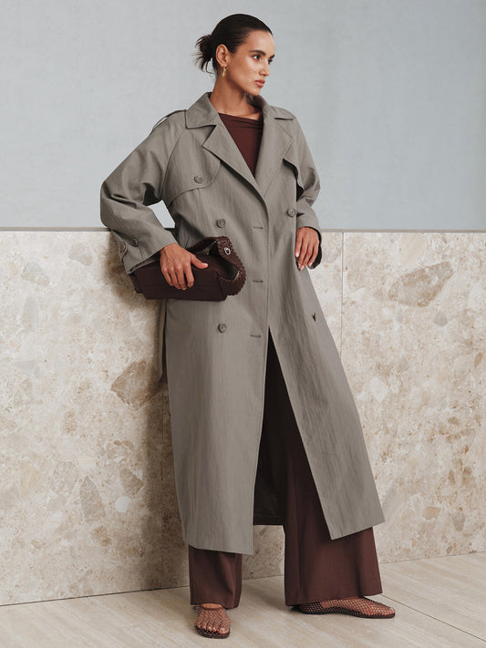 Kumaş Oversize Uzun Trençkot Kemeriyle THESVELTECHIC