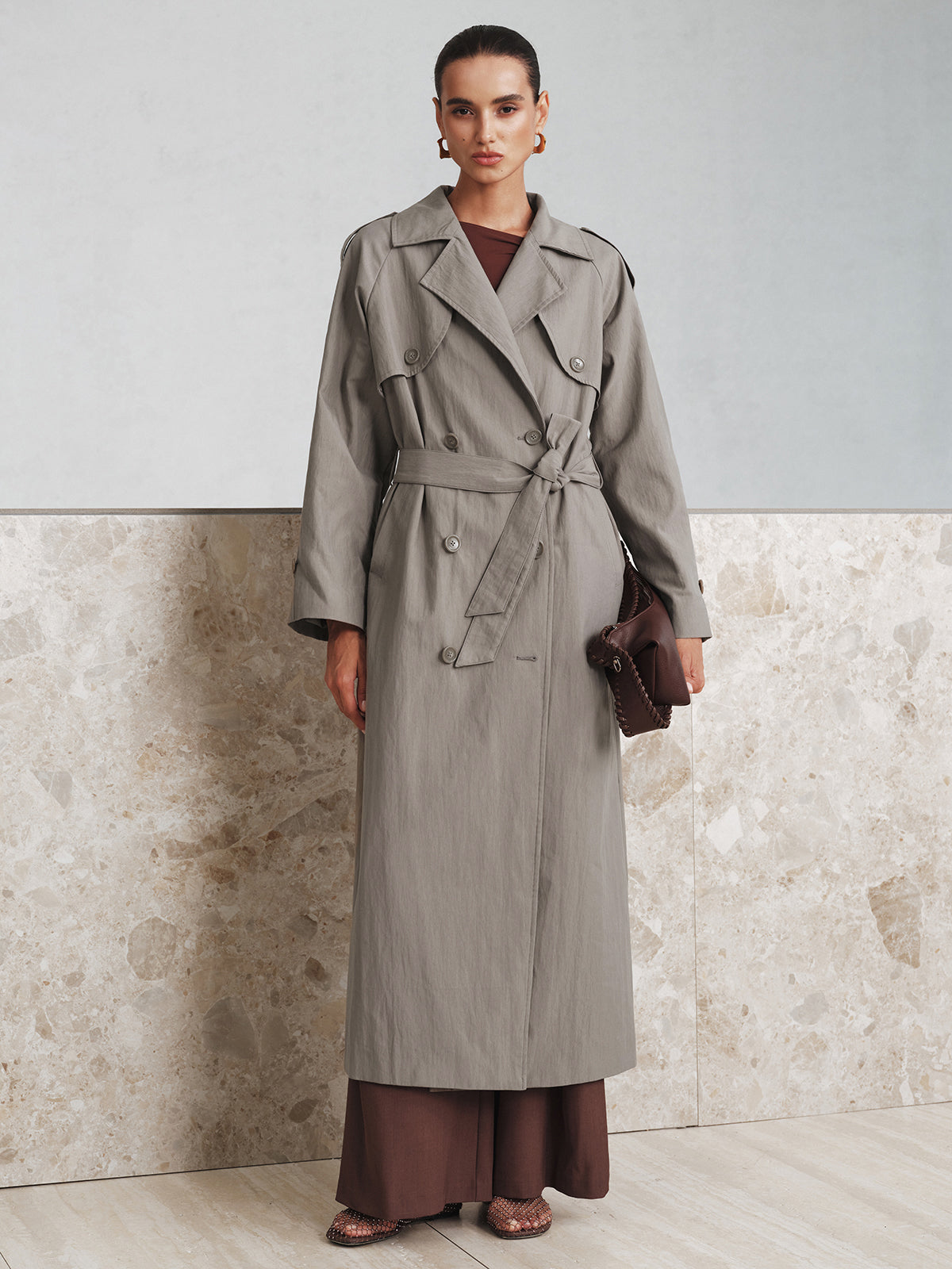 Kumaş Oversize Uzun Trençkot Kemeriyle THESVELTECHIC