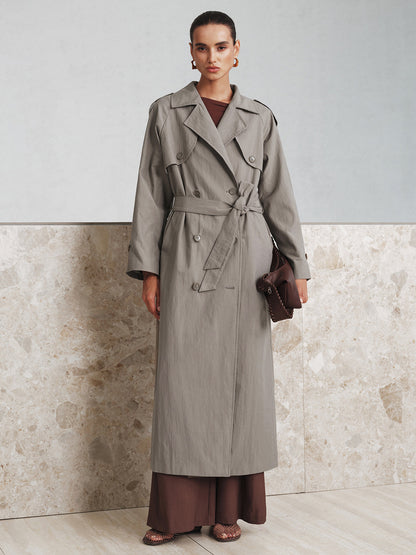 Kumaş Oversize Uzun Trençkot Kemeriyle THESVELTECHIC
