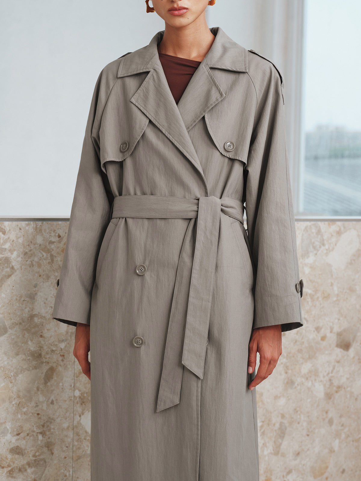Kumaş Oversize Uzun Trençkot Kemeriyle THESVELTECHIC