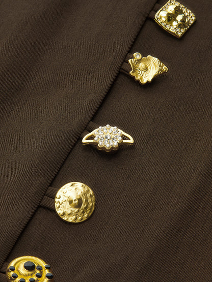 Metal Yan Düğmeli Uzun Kollu Midi Elbise THESVELTECHIC