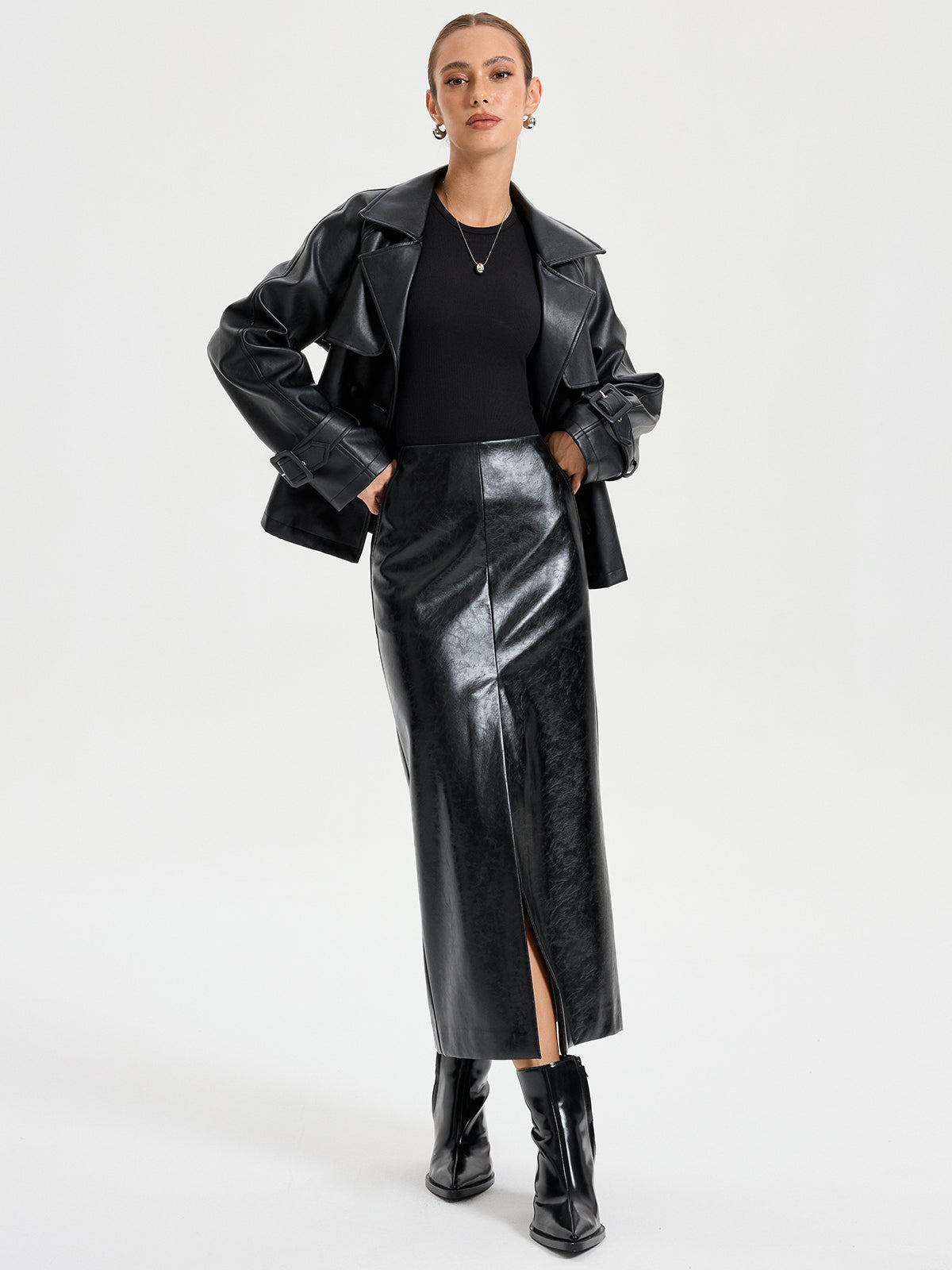 Kemerli PU Deri Ceket THESVELTECHIC