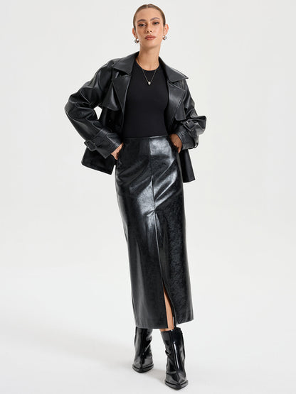 Kemerli PU Deri Ceket THESVELTECHIC