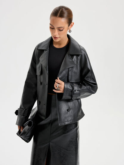 Kemerli PU Deri Ceket THESVELTECHIC