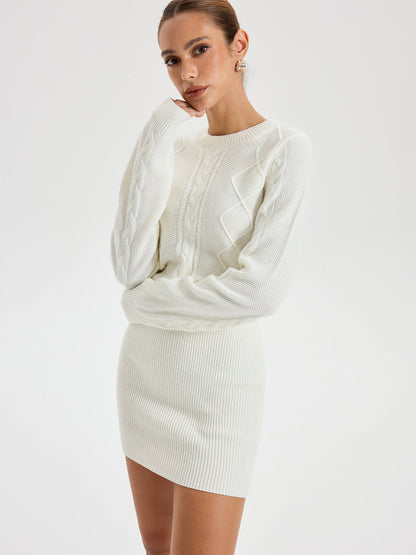 Kablo Örgü Bisiklet Yaka Elbise Kazak THESVELTECHIC