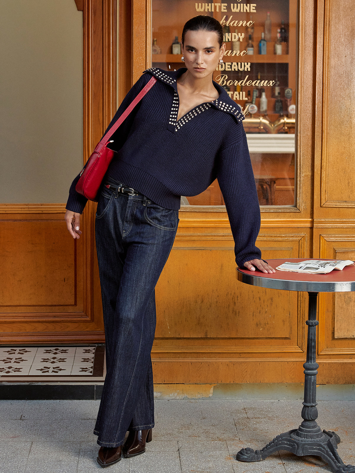 Çıktılı Yaka Yün Karışımlı V Yaka Kazak THESVELTECHIC