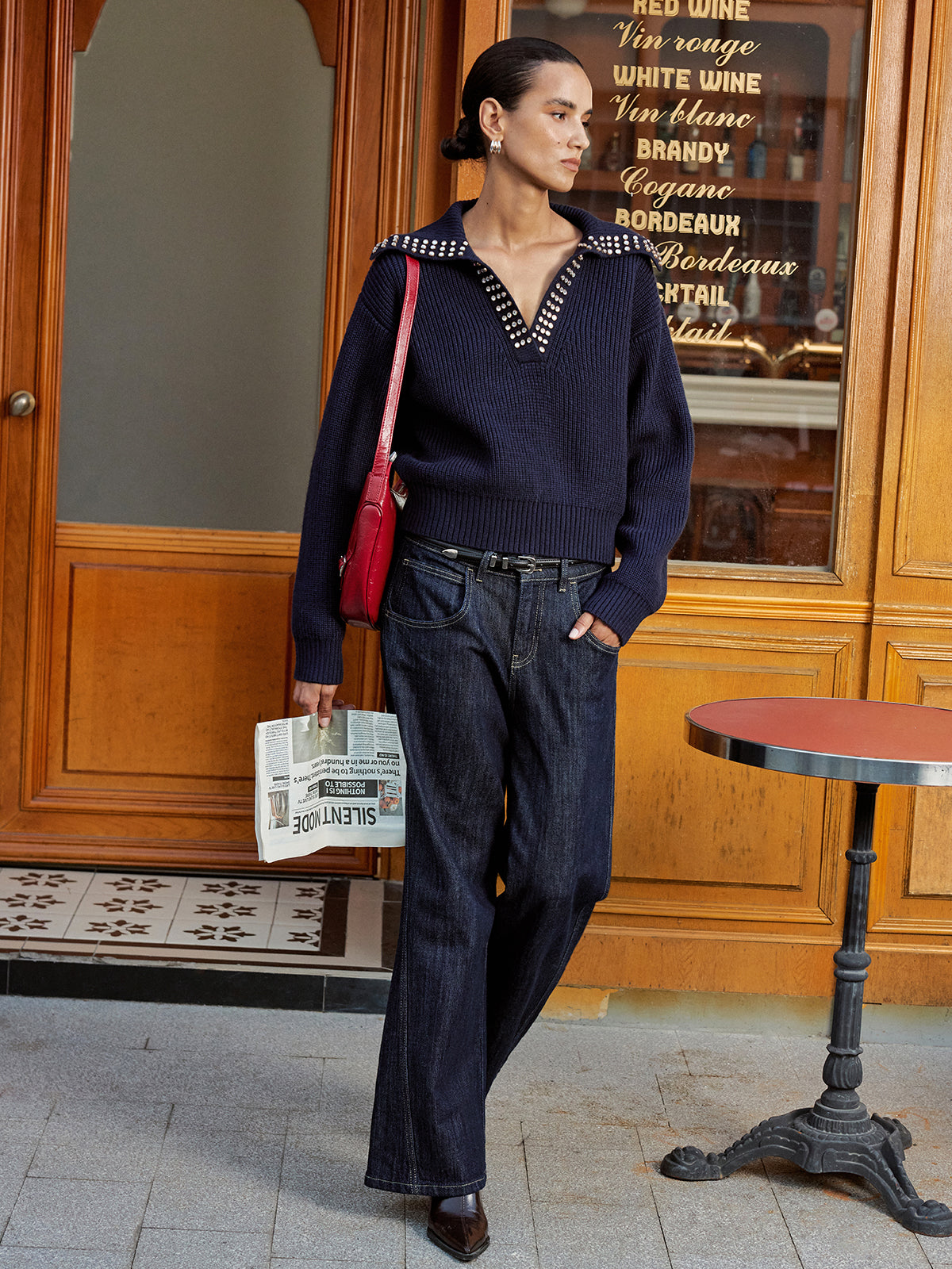 Çıktılı Yaka Yün Karışımlı V Yaka Kazak THESVELTECHIC