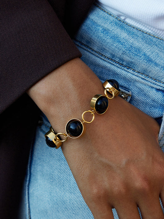 Döner Siyah Boncuklu Kilitli Bilezik THESVELTECHIC