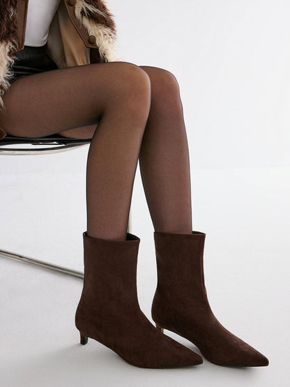 Süet Sivri Burun Kedi Topuk Bilekte Botlar THESVELTECHIC