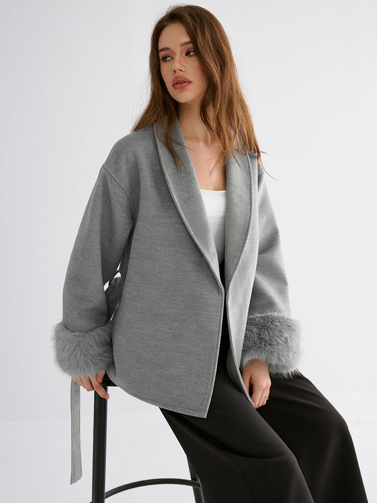 Suni Kürk Valikli Kemerli Trençkot THESVELTECHIC