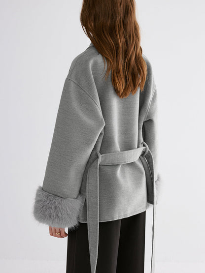 Suni Kürk Valikli Kemerli Trençkot THESVELTECHIC