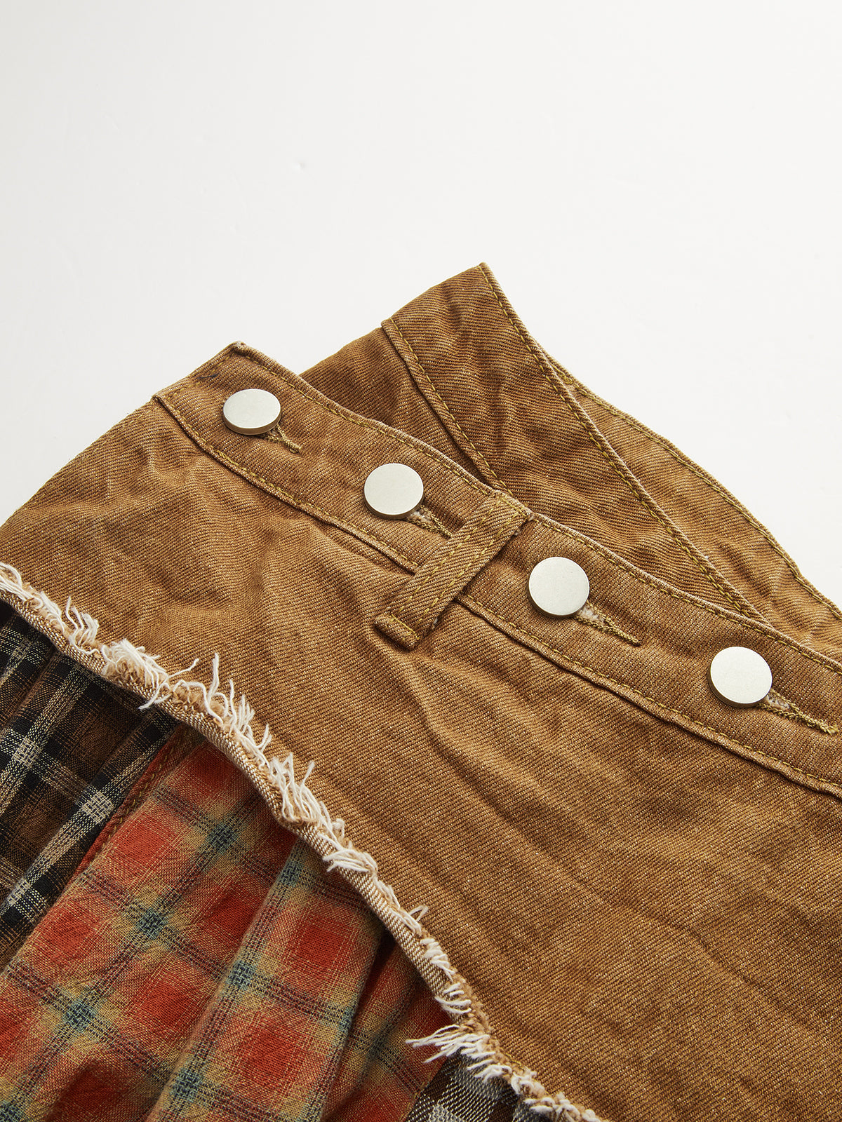 Kot Panelli Karışık Ekose Midi Etek THESVELTECHIC