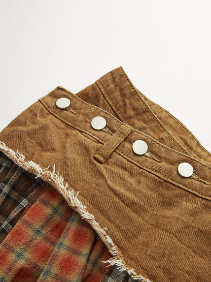 Kot Panelli Karışık Ekose Midi Etek THESVELTECHIC