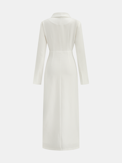 V Yaka Düğmeli Midi Elbise THESVELTECHIC