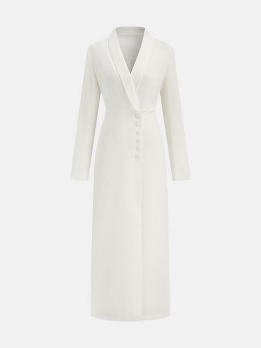 V Yaka Düğmeli Midi Elbise THESVELTECHIC