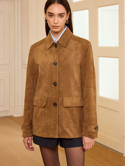 Yaka Düğmeli Süet Blazer THESVELTECHIC