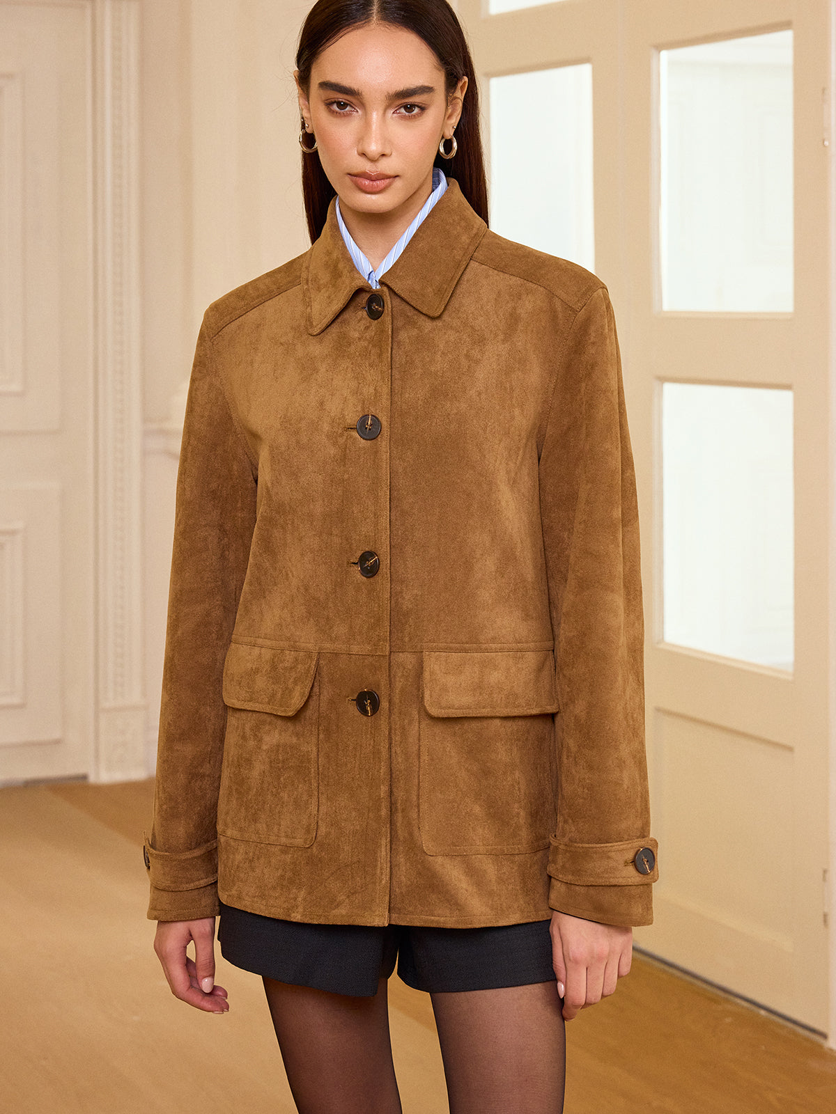 Yaka Düğmeli Süet Blazer THESVELTECHIC