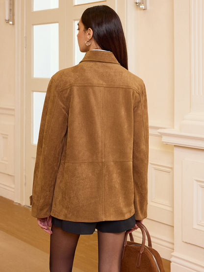 Yaka Düğmeli Süet Blazer THESVELTECHIC