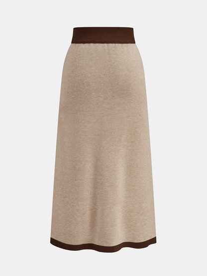 Kontrast Kenar Dikişli Jakarlı Üst ve Midi Etek Takımı THESVELTECHIC