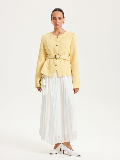 Düvme Detaylı Kemerli Tweed Ceket THESVELTECHIC