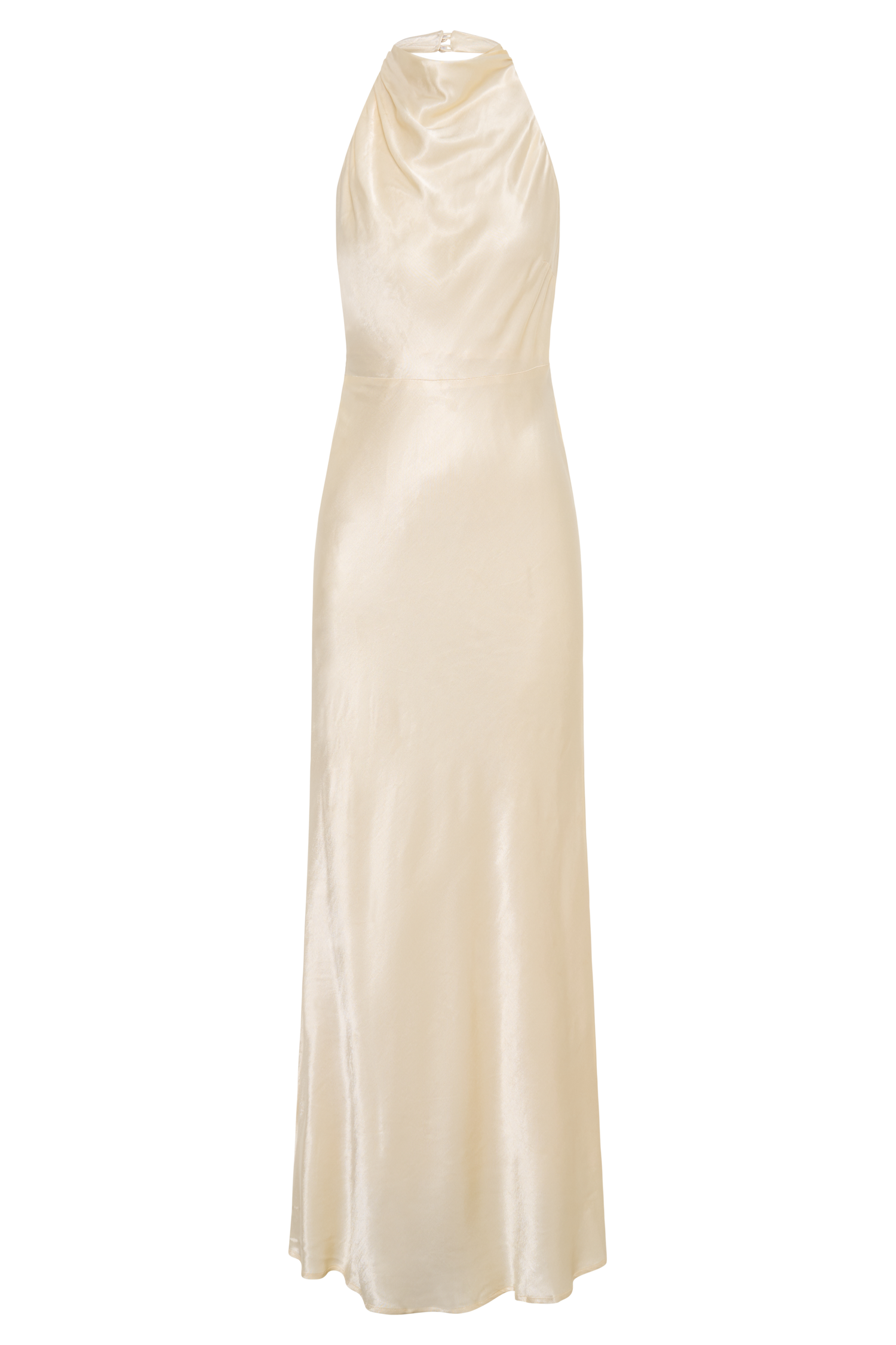 ROF Esther Yanardöner Saten Cowl Maxi Elbise - Limon Şerbeti Shine Aura