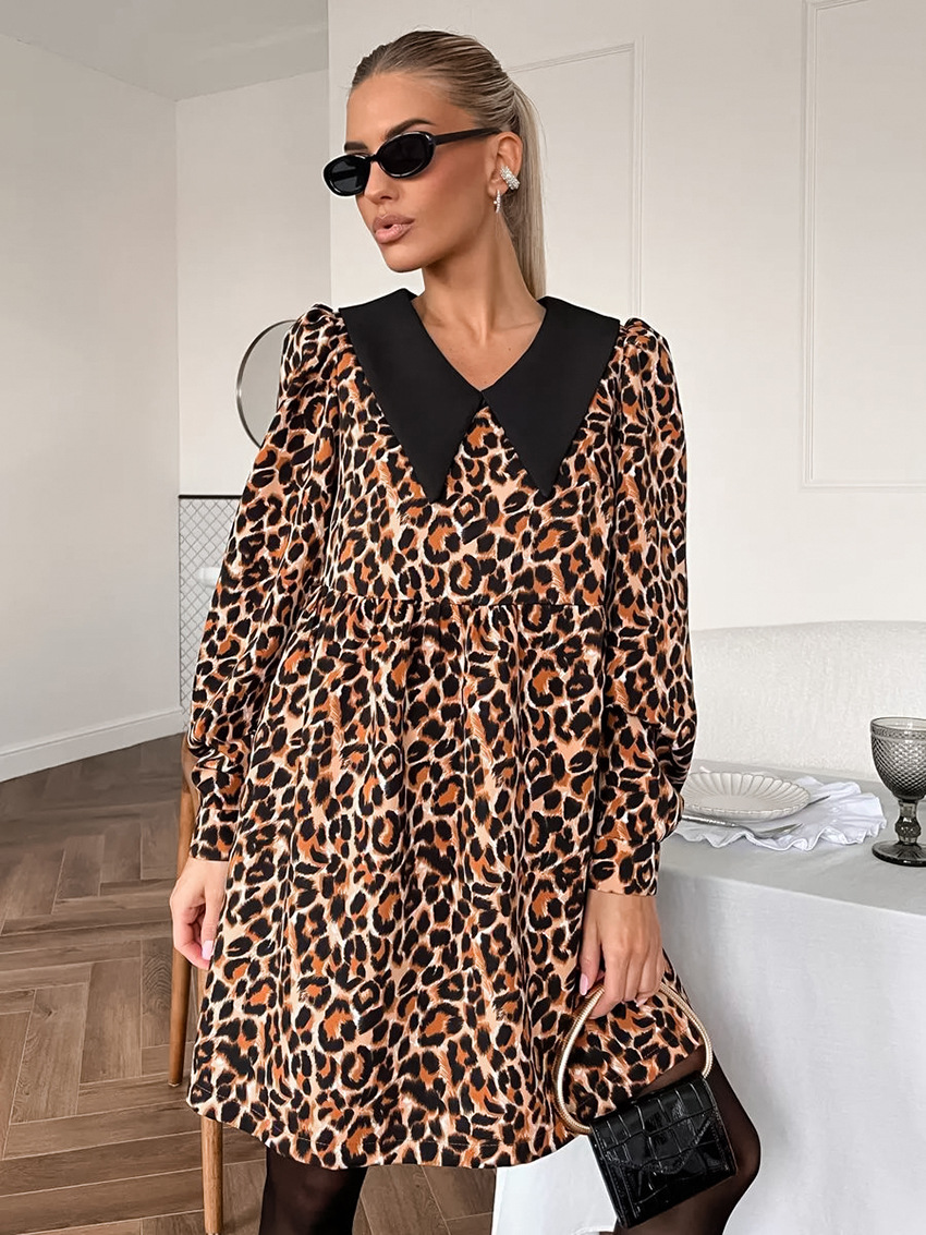 Leopar Desenli Elbise Siaora