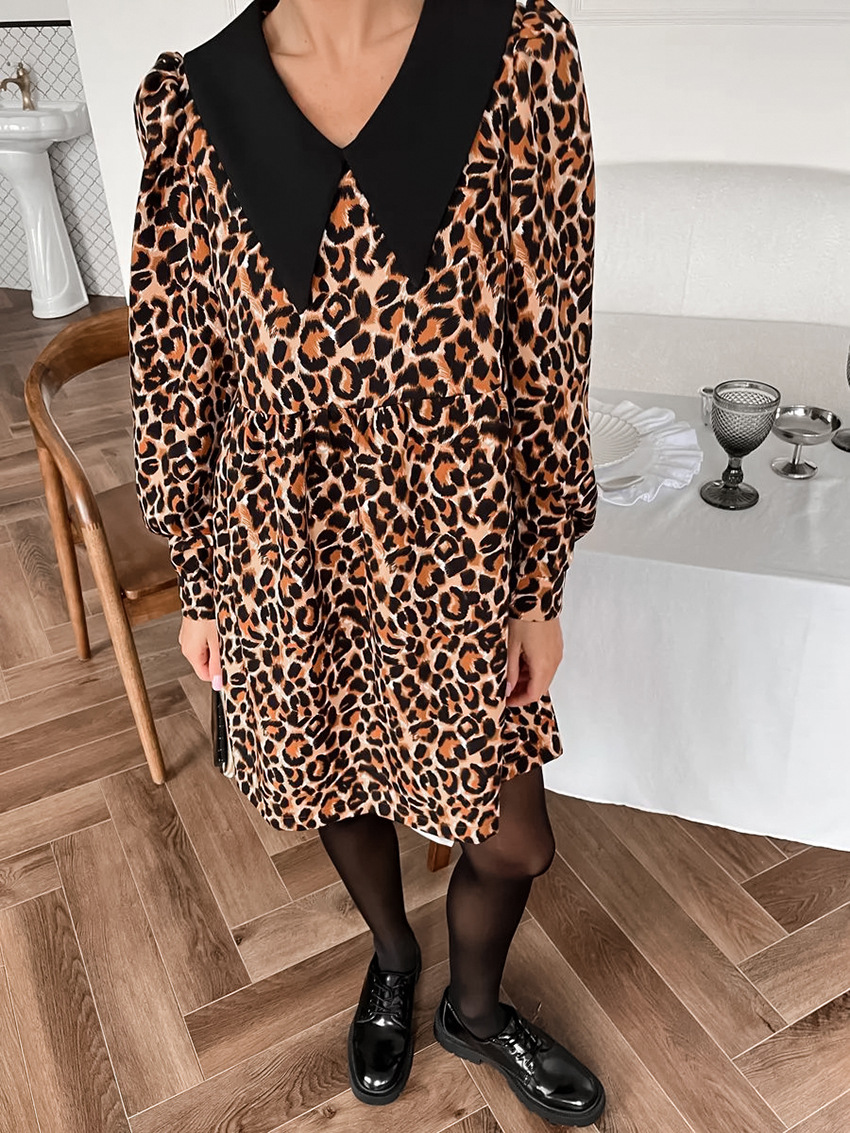 Leopar Desenli Elbise Siaora