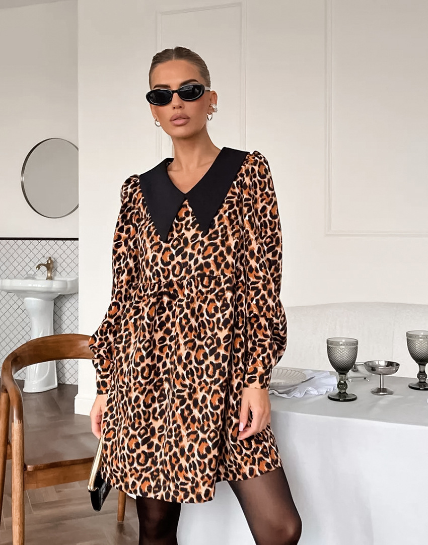 Leopar Desenli Elbise Siaora