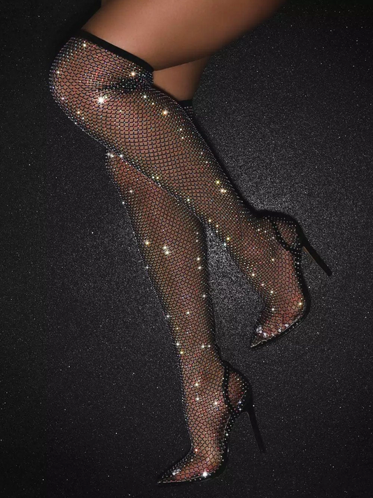 Norielle - Rhinestone ve Dantel Detaylı Sivri Burunlu Topuklu Ayakkabılar