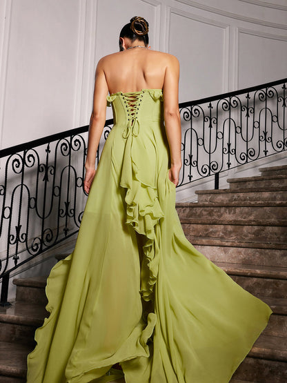Craven Strapless Büstiyersiz Büzgülü Ağlı Maxi Elbise THESVELTECHIC