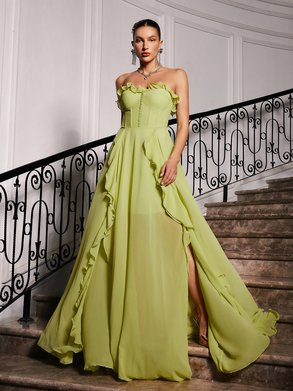 Craven Strapless Büstiyersiz Büzgülü Ağlı Maxi Elbise THESVELTECHIC