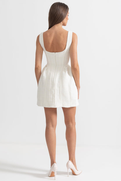 Fitted Bodice ile Dokulu Kolsuz Mini Elbise Siaora