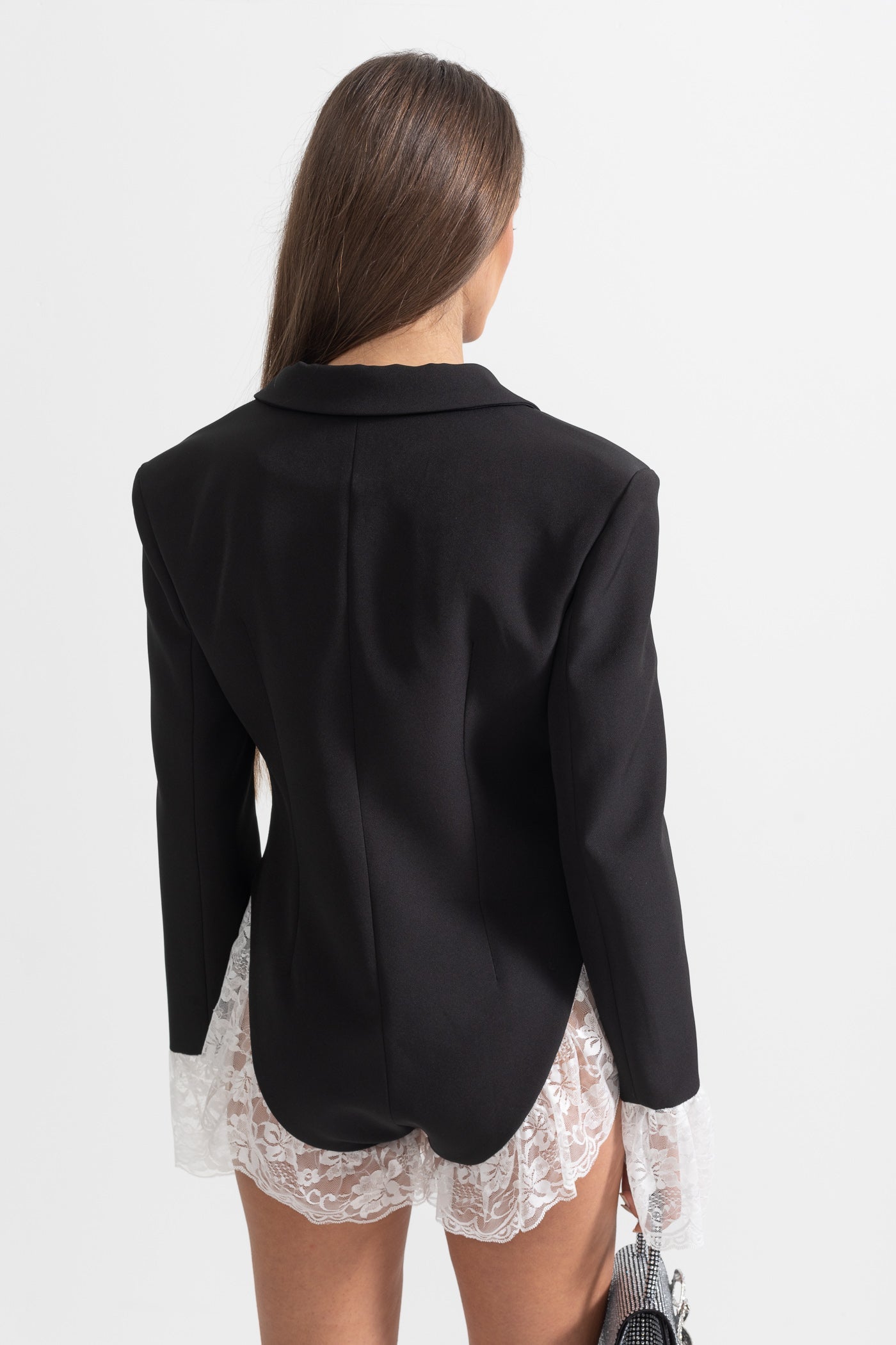 Beyaz Dantel Süslemeli Zarif Blazer Bodysuit Siaora